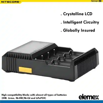 Nitecore D4 Professional Battery Charger Li-ion NiMH AA AAA 18650 26650 + Car Adapter Elemex