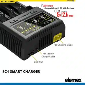 Nitecore SC4 Superb Battery Charger + Panasonic X4 NCR18650B Button Top Battery Elemex