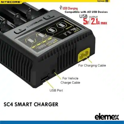 Nitecore SC4 Superb Battery Charger + Panasonic X4 NCR18650B Button Top Battery Elemex