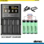 Nitecore SC4 Superb Battery Charger + Panasonic X4 NCR18650B Button Top Battery Elemex