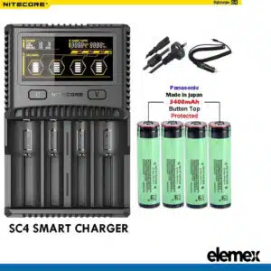Nitecore SC4 Superb Battery Charger + Panasonic X4 NCR18650B Button Top Battery Elemex