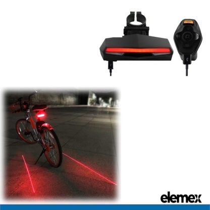 Bike Tail Light Waterproof LED USB Rechargeable, Wireless Turn Signals & Brake Alert - Elemex