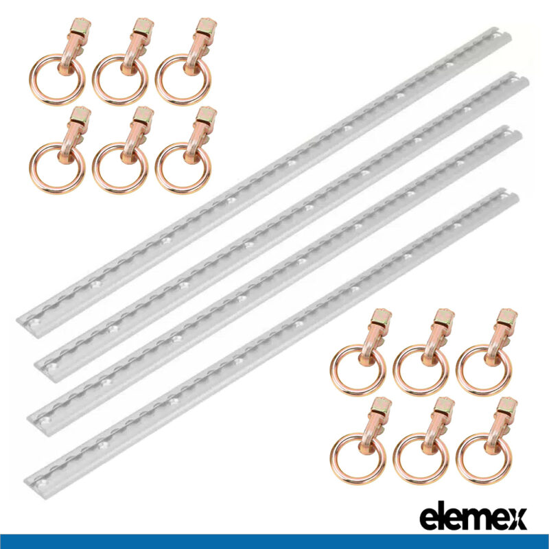 Tie Down Anchor Track Point Rail 1 Metre for Trailers and Caravans (4x Tracks + 12x Double Studs O Ring) - Elemex Tie Down Anchor Track Point Rail 1 Metre for Trailers and Caravans (4x Tracks + 12x Double Studs O Ring) - Elemex
