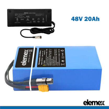 48V 20Ah eBike Battery Rectangle Lithium Pack + Premium Charger - Elemex