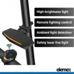 Bike Tail Light eBike Waterproof LED USB Rechargeable, Wireless Turn Signals and Brake Alert - Elemex