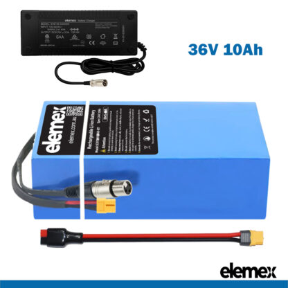 36V 10Ah Rectangle eBike Wheelchair Battery + Charger - Elemex
