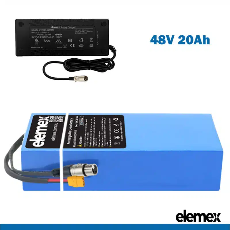 48V 20Ah eBike Battery Rectangle Lithium Pack + Premium Charger - Elemex