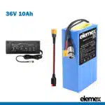 36V 10Ah Rectangle eBike Wheelchair Battery + Charger - Elemex