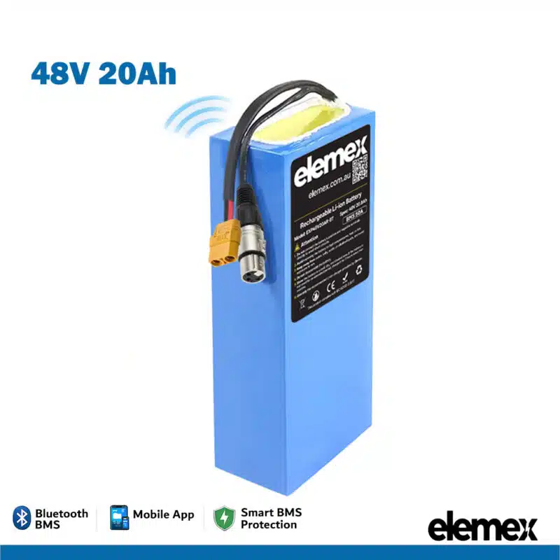 48V 20Ah - Rectangle eBike Battery - XT90 Connector - Elemex - Stand - BT