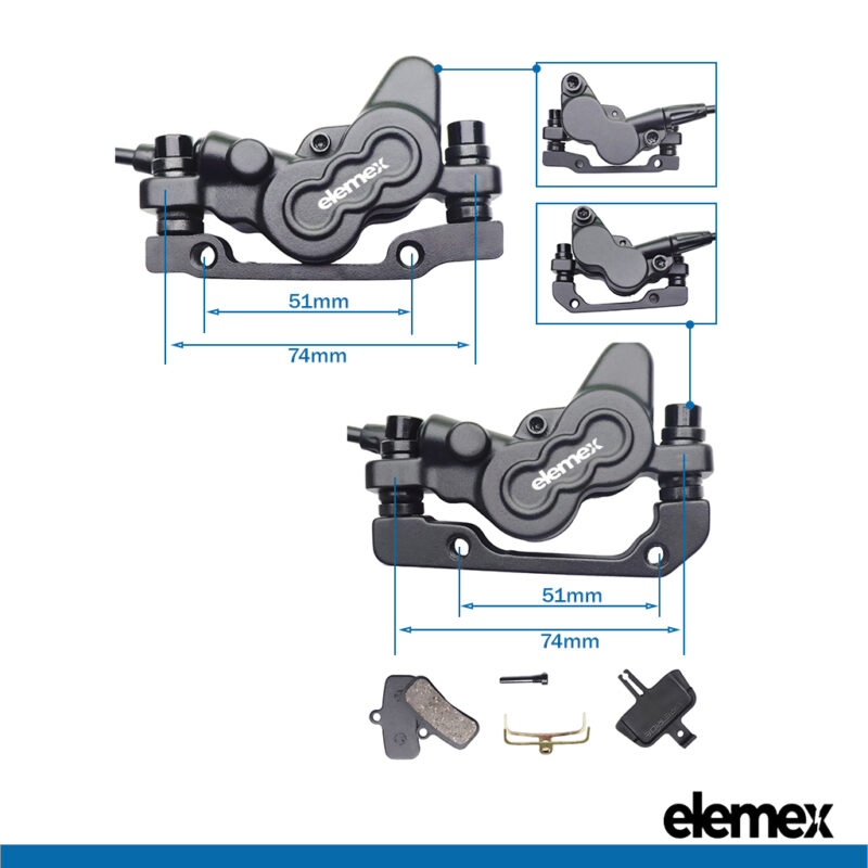 Bike Hydraulic Brake Kit with 4-Piston Calipers (Pads) - Elemex