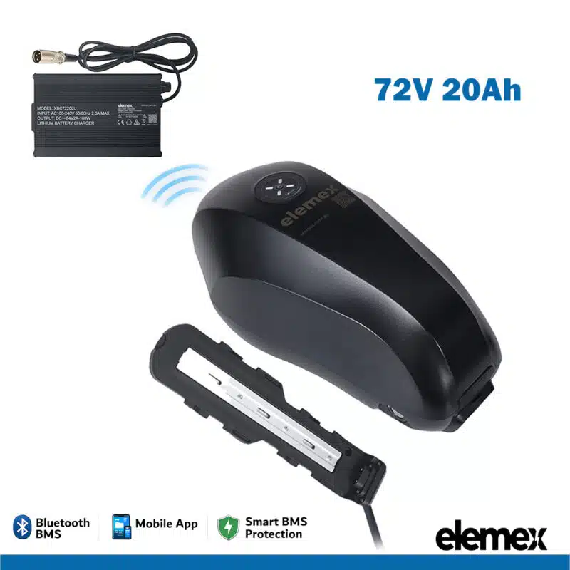 Fuel Tank eBike 72 Volt Battery 20Ah Lithium Pack with 60A Bluetooth BMS + Charger - elemex