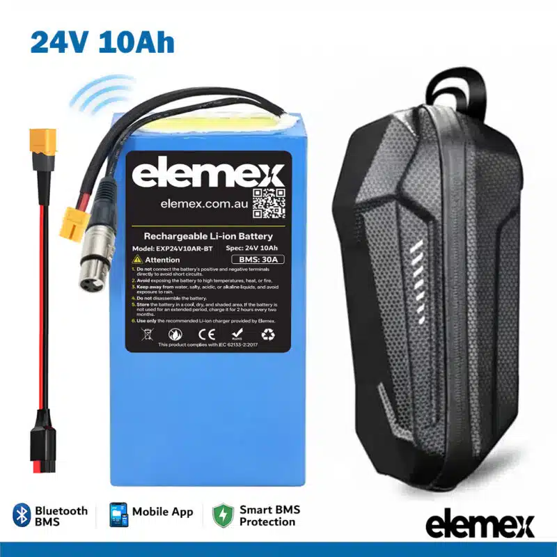 24V 10Ah Rectangle Battery with Bag - Elemex 24V 10Ah Rectangle Battery with Bag - Elemex