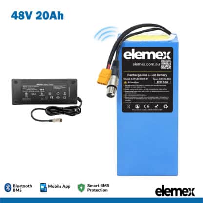 48V 20Ah Rectangle Battery with Charger 2A - Elemex