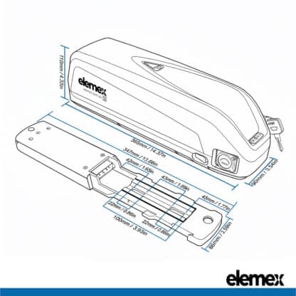 Downtube eBike Battery 48V Dimensions - Elemex