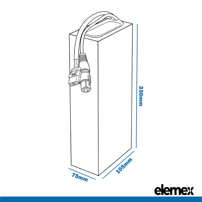 Rectangle Battery 52V 20Ah Dimensions - Elemex