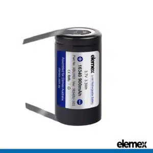 Solder Tabbed 16340 Battery CR123A Li-ion 900mAh 3.7V Rechargeable - Elemex