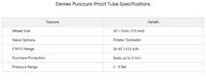 Bicycle Inner Tube 700c Specifications - Elemex