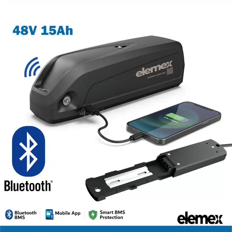 48V 15Ah Downtube eBike Lithium Battery Pack with 40A Bluetooth BMS for up to 1500W Motors - Elemex
