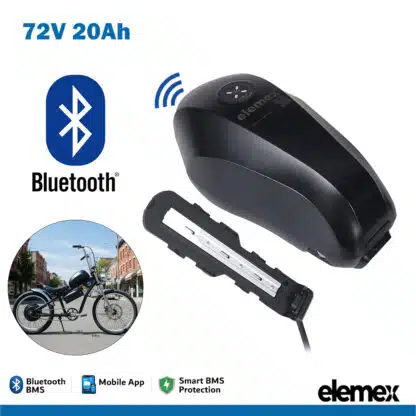 Fuel Tank eBike 72V Battery 20Ah Lithium Pack with 60A Bluetooth BMS - Elemex