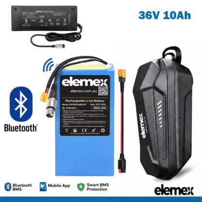 36V Lithium Battery 10Ah for Scooter eBike Golf Buggy and Mobility + Waterproof Case + Premium Charger - Elemex