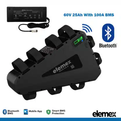 60V eBike Lithium Battery 25Ah 100A BMS + Premium Charger - Elemex