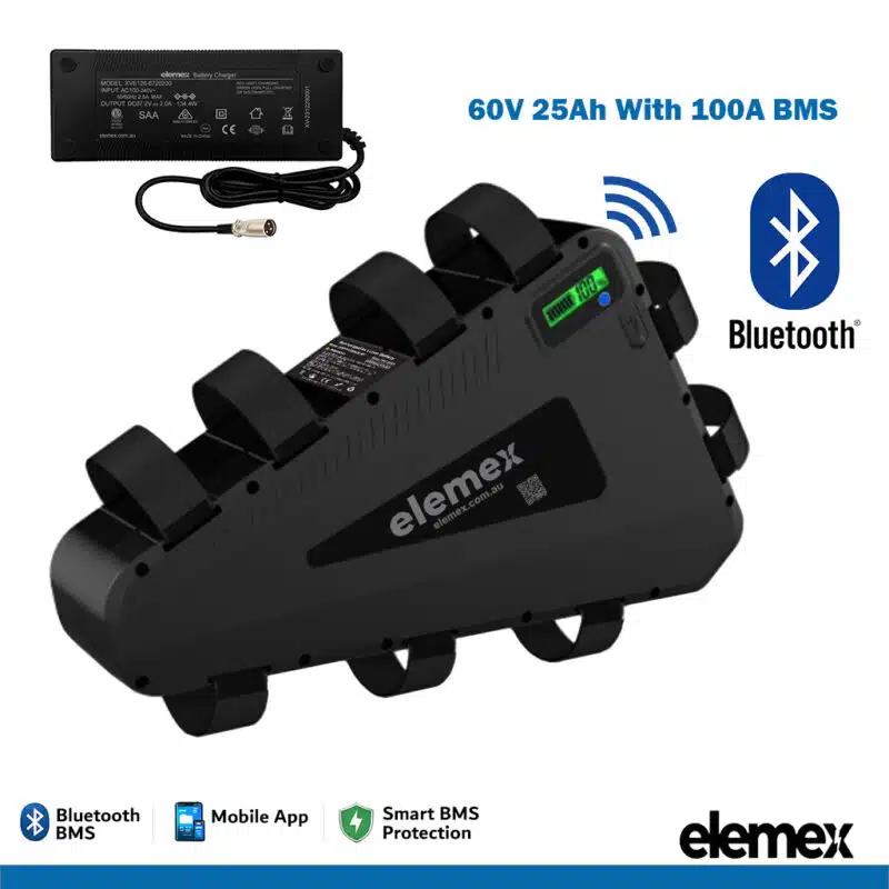 60V eBike Lithium Battery 25Ah 100A BMS + Premium Charger - Elemex